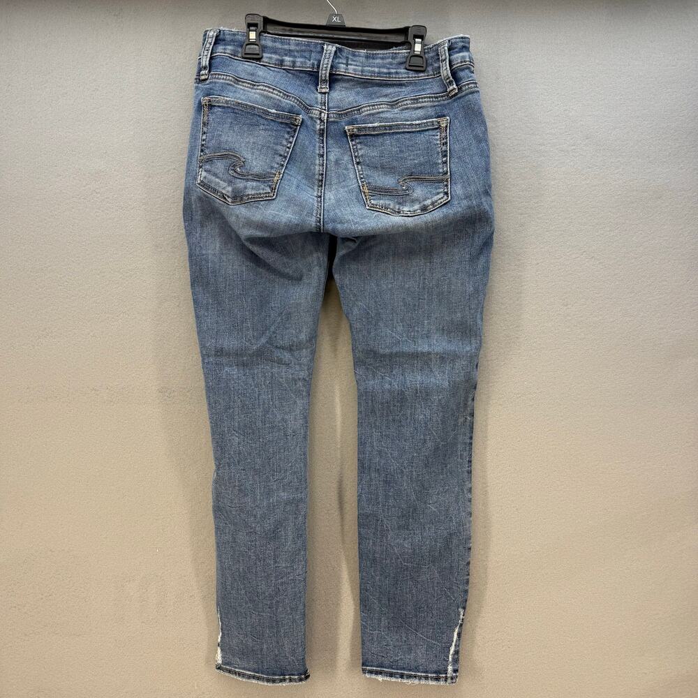 Silver Jeans Women's 26x27 (2) Blue Boyfriend Tapered Distressed Mid Rise - Picture 2 of 15
